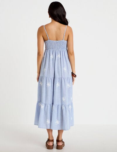 Robe longue &eacute;vas&eacute;e &agrave; fines bretelles blanc femme