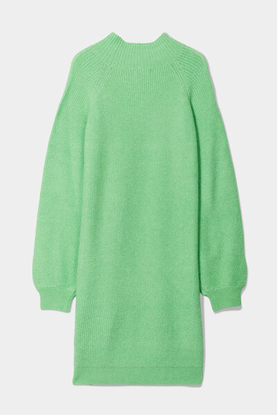 Robe pull droite col montant vert femme