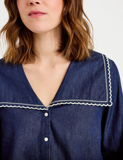 Chemise col marin denim double stone femme