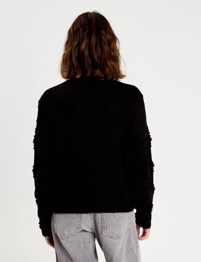 Pull fleurs en relief noir femme