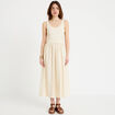 Robe longue &eacute;vas&eacute;e bi-mati&egrave;re ecru femme