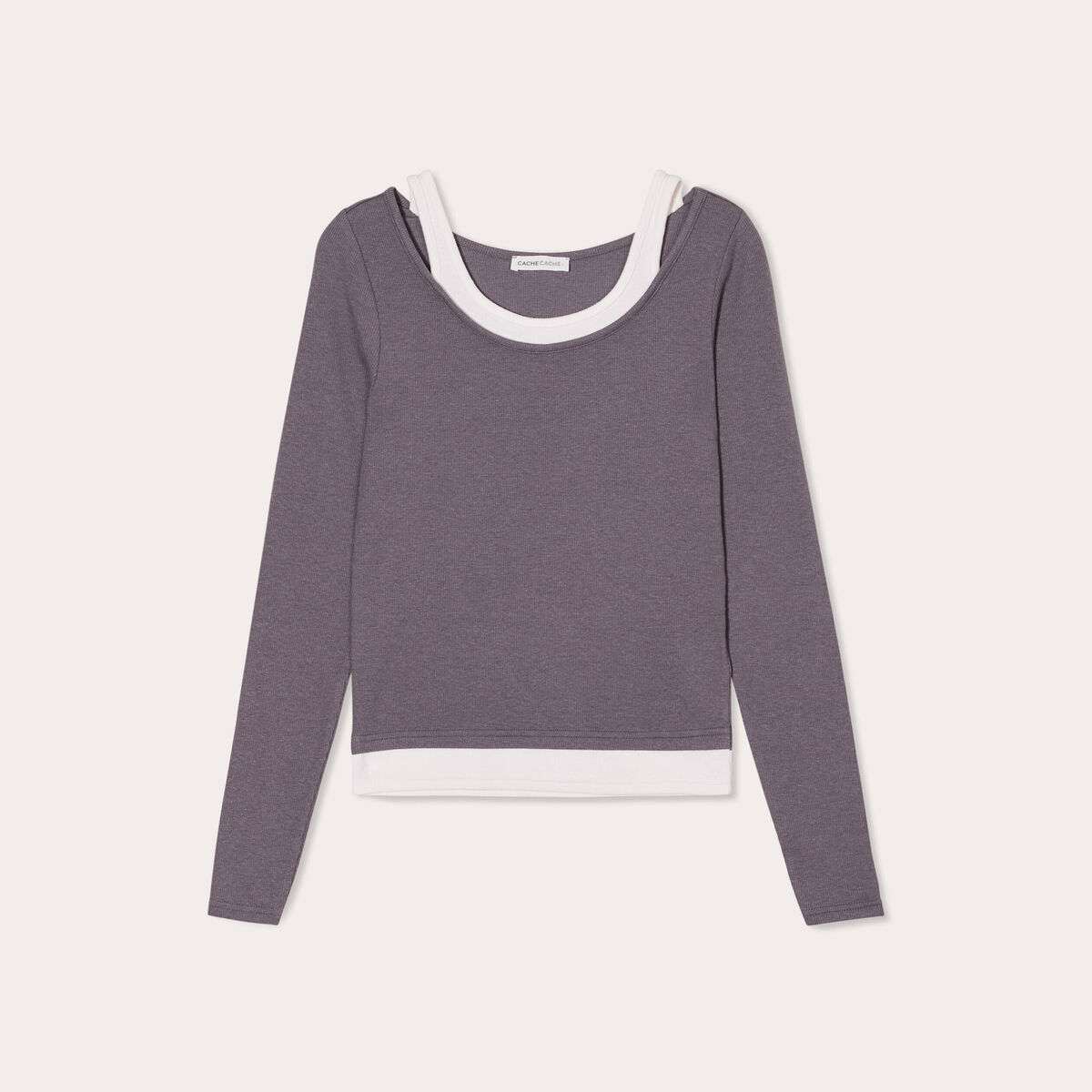 T-shirt manches longues 2-en-1 gris foncé femme