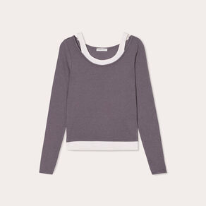 T-shirt manches longues 2-en-1 gris foncé femme