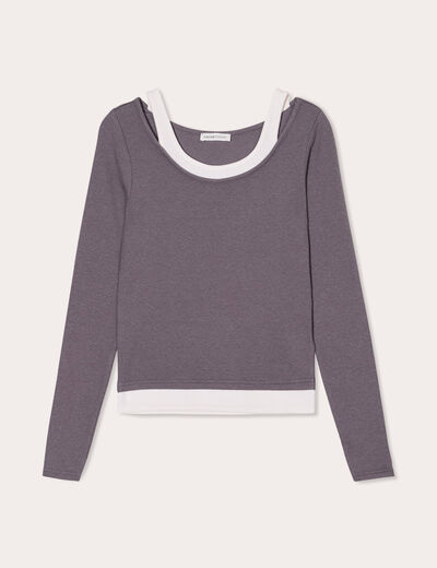 T-shirt manches longues 2-en-1 gris foncé femme