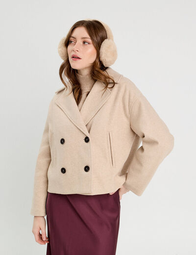Caban court boutonné beige femme
