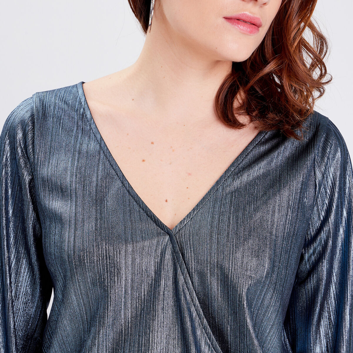 Blouse manches longues gris clair femme