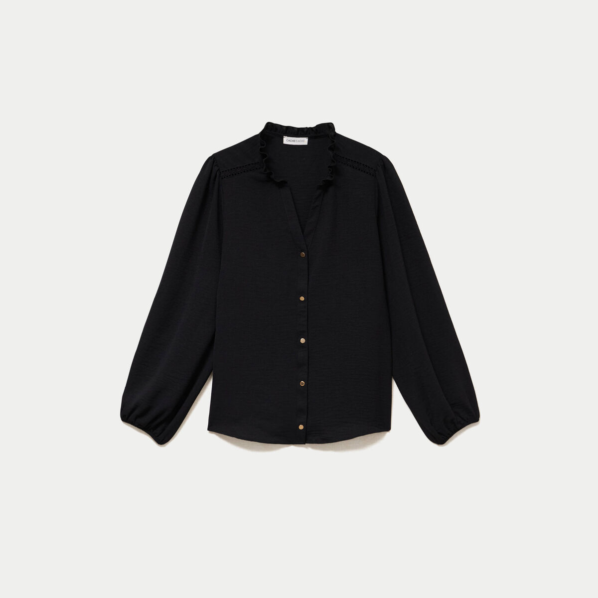 Blouse droite col v manches longues noir femme