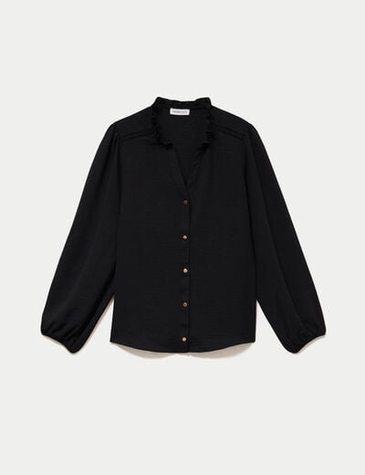 Blouse droite col v manches longues noir femme