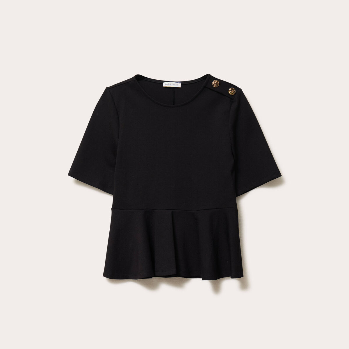 Top cintr&eacute; col rond manches longues noir femme