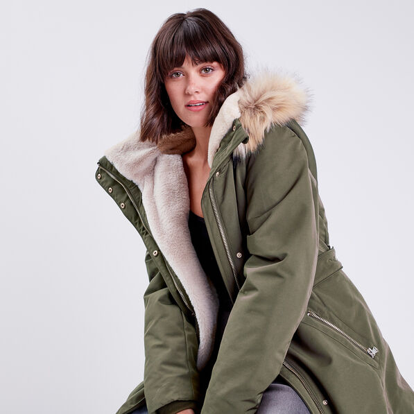 parka droite avec capuche vert kaki femme Parka droite avec capuche vert kaki femme