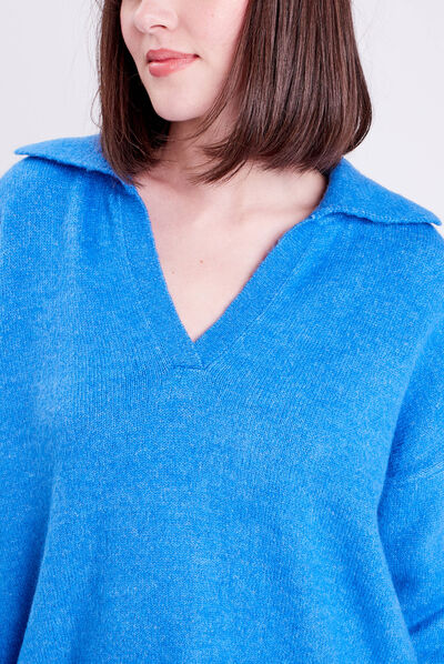 Pull avec col polo bleu femme