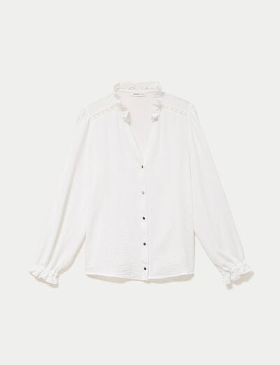 Blouse droite col v manches longues ecru femme