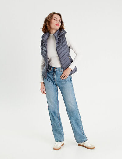 Doudoune sans manches capuche bleu gris femme