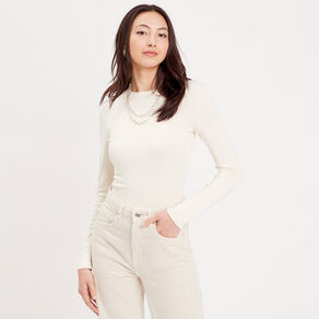 T-shirt manches longues cintré ecru femme