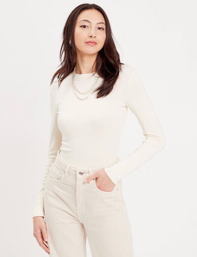 T-shirt manches longues cintré ecru femme