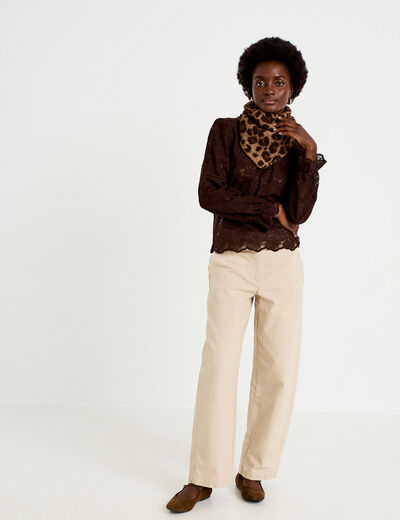 Blouse en dentelle d&eacute;collet&eacute; dos marron fonc&eacute; femme