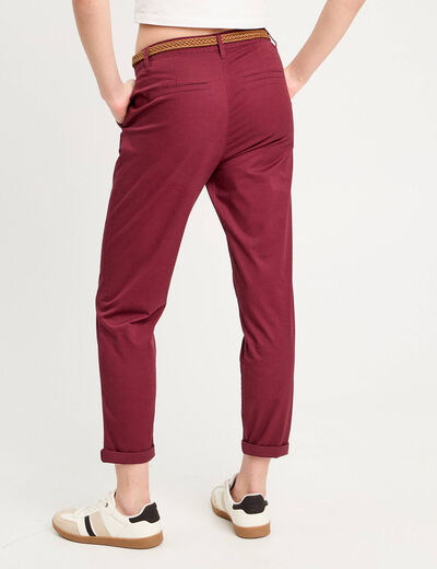 Pantalon chino 7/8ème bordeaux femme