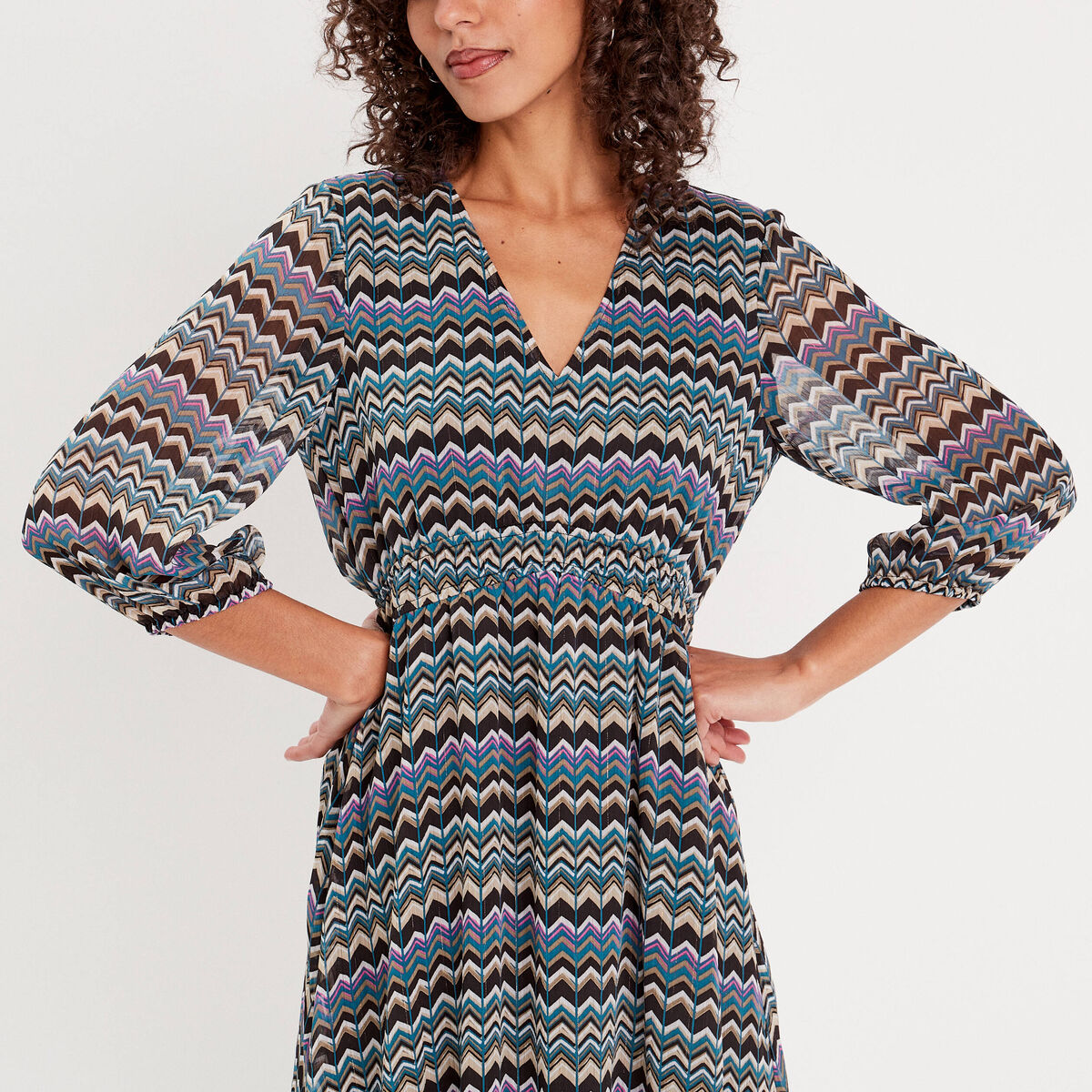 Robe &eacute;vas&eacute;e manches 3/4 noir femme