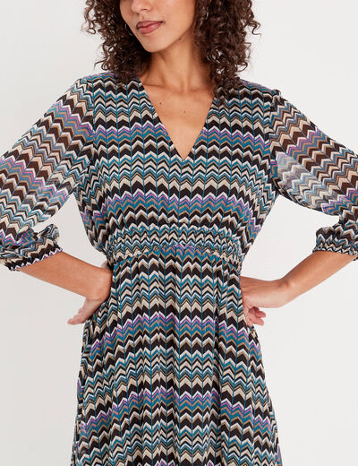 Robe évasée manches 3/4 noir femme