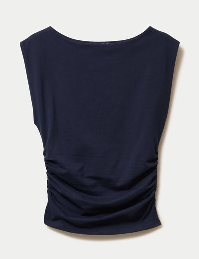 T-shirt ajust&eacute; col bateau sans manches bleu marine femme