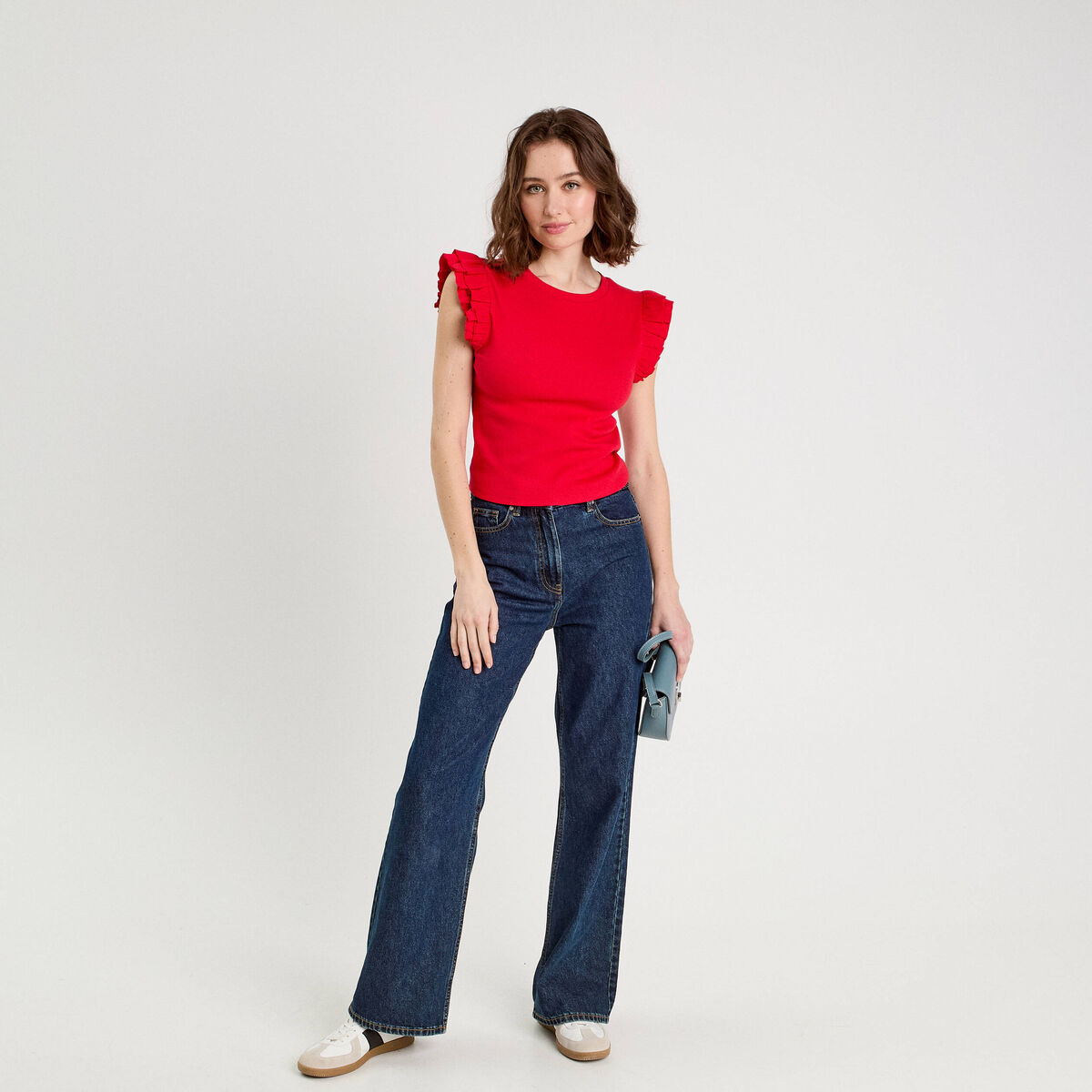 Débardeur avec volants rouge femme