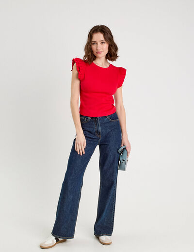Débardeur avec volants rouge femme