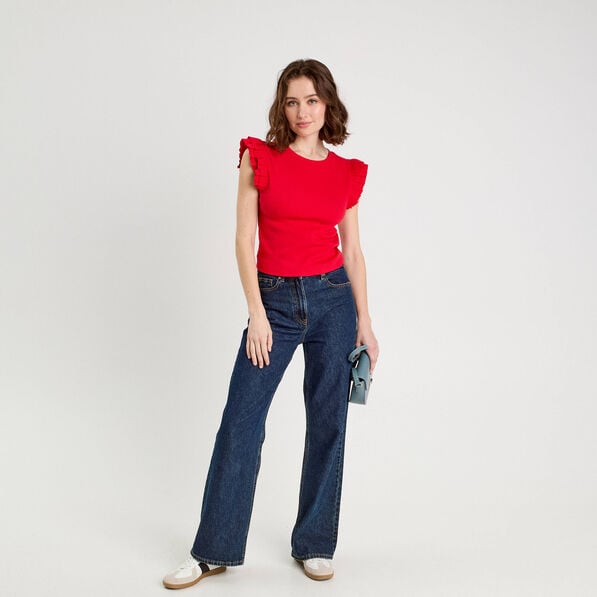 debardeur avec volants rouge femme Débardeur avec volants rouge femme