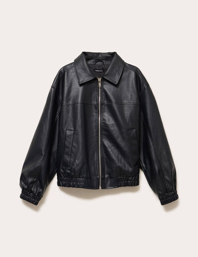 Bomber oversize similicuir col chemise noir femme