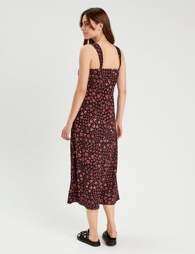 Robe longue évasée rouge corail femme