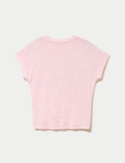 T-shirt droit cropped manches courtes rose clair femme
