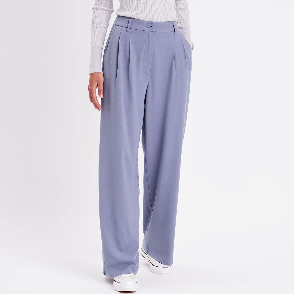 Pantalon city droit pinces bleu gris femme