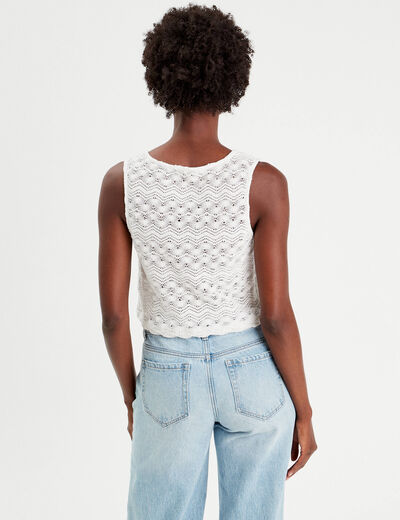 Gilet cropped crochet ecru femme