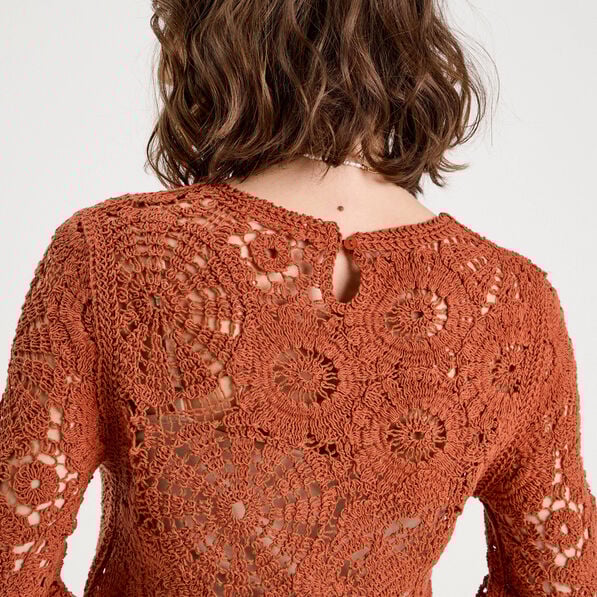 pull ajoure effet crochet terracotta femme Pull ajouré effet crochet terracotta femme