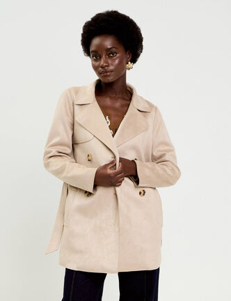 Trench su&eacute;dine beige femme