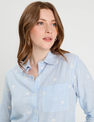 Chemise brodée manches longues blanc femme