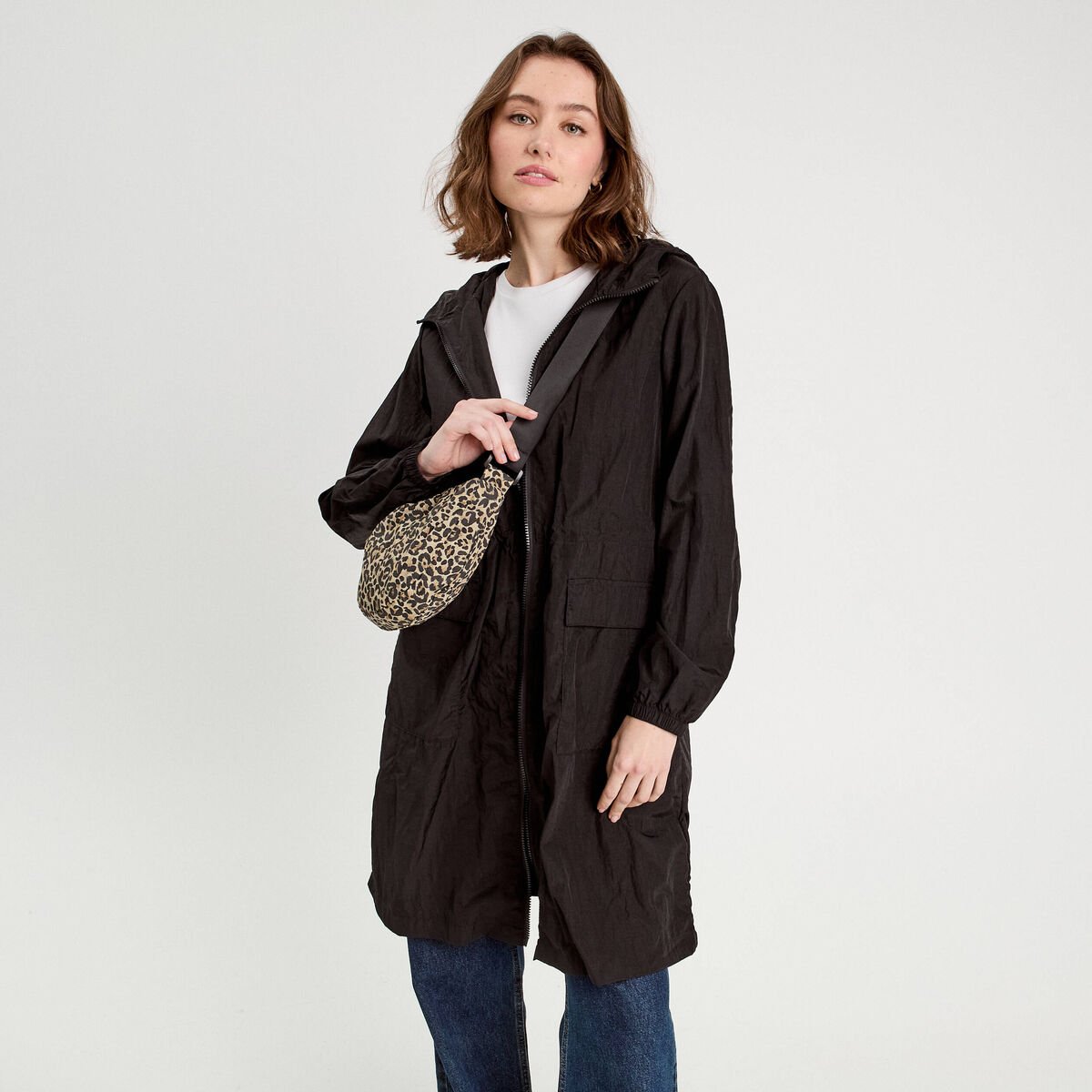 Parka déperlante 2-en-1 avec pochette noir femme