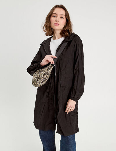 Parka déperlante 2-en-1 avec pochette noir femme