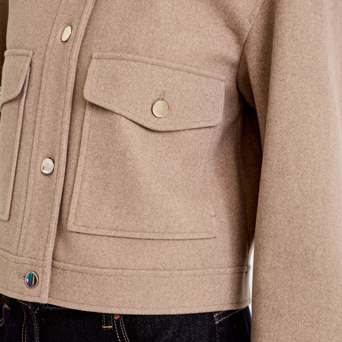 Veste droite cropped col tailleur taupe femme
