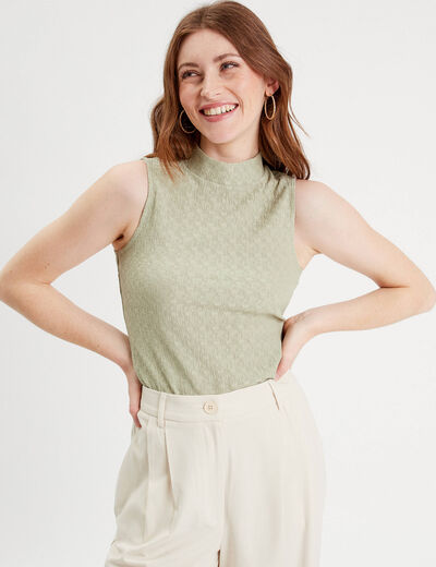 Débardeur col montant vert kaki femme