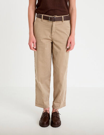 Pantalon chino 7/8&egrave;me taille &eacute;lastiqu&eacute;e taupe femme