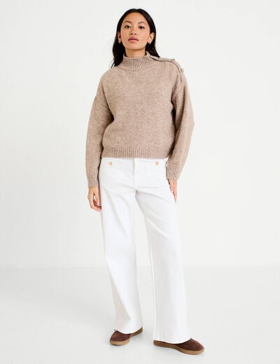Pull col montant manches longues taupe femme