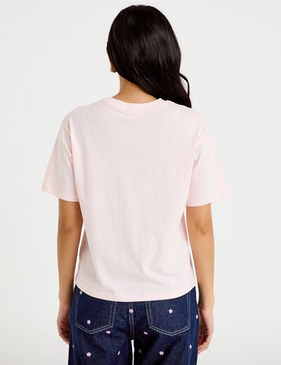 T-shirt col rond manches courtes rose clair femme