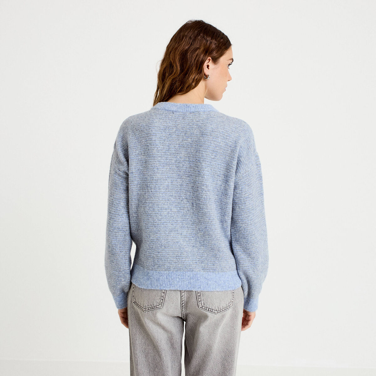 Pull ample col rond manches longues gris femme