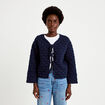 Gilet droit col v manches longues bleu marine femme