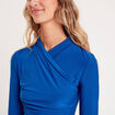 Blouse satin drapé bleu electrique femme
