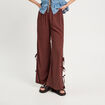 Pantalon large avec noeuds marron cognac femme
