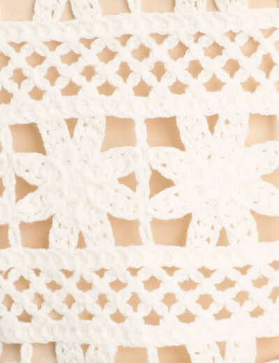 Pull ajouré effet crochet ecru femme