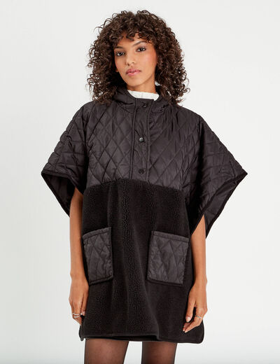 Cape matelassée à capuche noir femme