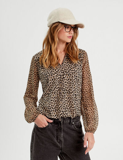 Blouse manches longues beige femme