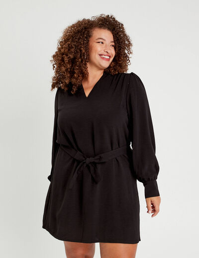 Robe droite ceinturée noir femme